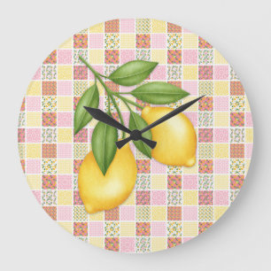Grande Horloge Ronde Citron Patchwork