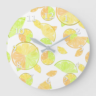Grande Horloge Ronde citron vert orange tranches fruits agrumes nature