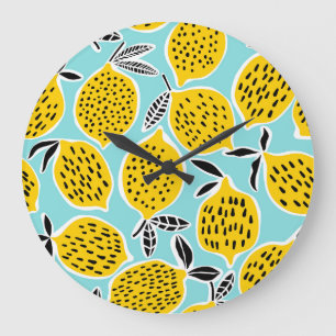 Grande Horloge Ronde Citron vintage : Motif sans fil tiré à la main