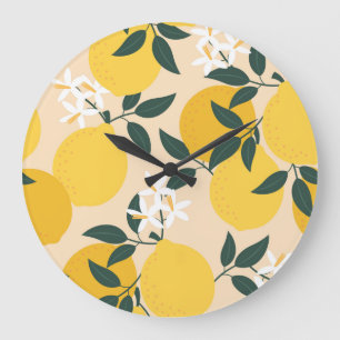Grande Horloge Ronde Citron vintage : Texture de Fruit sans soudure.