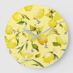 Grande Horloge Ronde citrons aquarelle 15