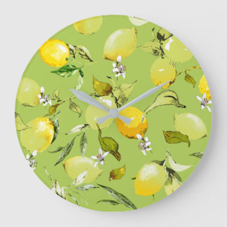 Grande Horloge Ronde citrons aquarelle 23