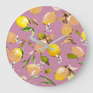 Grande Horloge Ronde citrons aquarelle 24