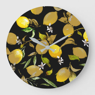 Grande Horloge Ronde citrons d'aquarelle 31
