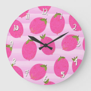 Grande Horloge Ronde Citrons roses Lemonade Fruits d'été amusants