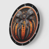 Grande Horloge Ronde Citrouille à ruban pailleté effrayant (Angle)