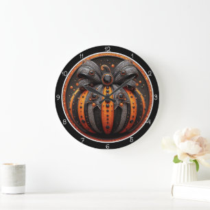 Grande Horloge Ronde Citrouille à ruban pailleté effrayant