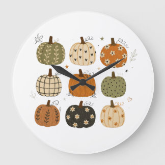 Grande Horloge Ronde Citrouille aquarelle de récolte automnale cosy
