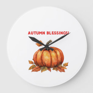 Grande Horloge Ronde Citrouille Bénédictions d'Automne avec Feuilles de