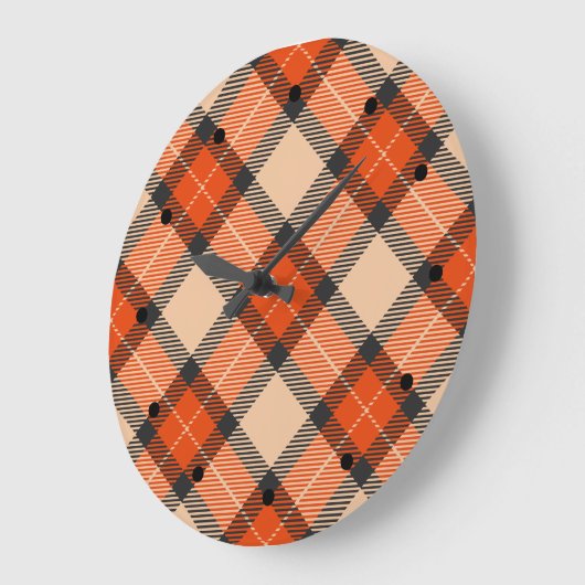 Grande Horloge Ronde Citrouille d'automne classique Orange Brown Tartan (Angle)