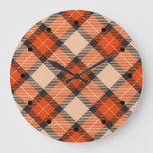 Grande Horloge Ronde Citrouille d'automne classique Orange Brown Tartan (Recto)