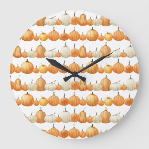 Grande Horloge Ronde Citrouille d'automne : Motif d'illustration aquare