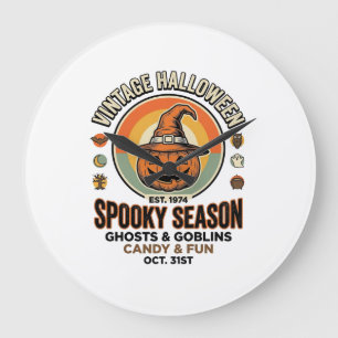 Grande Horloge Ronde Citrouille d'Halloween Chapeau de Sorcière Vintage