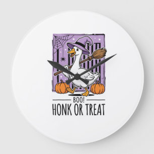 Grande Horloge Ronde Citrouille d'Halloween Coin-coin ou Canard Sorcier
