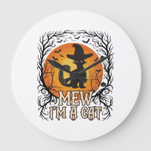 Grande Horloge Ronde Citrouille d'Halloween ensorcelée silhouette de fa