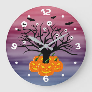Grande Horloge Ronde Citrouille d'Halloween Jack o’ Lanterne Dead Tree