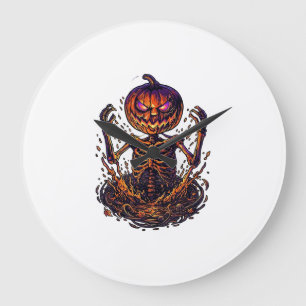 Grande Horloge Ronde Citrouille d'Halloween squelette Portail Magique F
