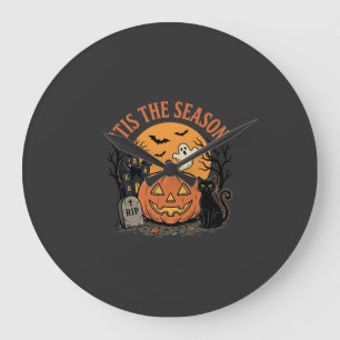 Grande Horloge Ronde Citrouille drôle Halloween Pun Design2 (2)_1