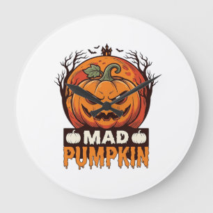 Grande Horloge Ronde Citrouille Folle Halloween Dessin de Gravure Vinta