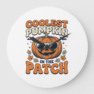 Grande Horloge Ronde Citrouille la plus cool du patch Halloween vintage
