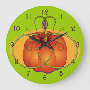 Grande Horloge Ronde Citrouille orange avec des accents curvilignes