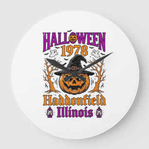 Grande Horloge Ronde Citrouille Vintage Halloween Haddonfield Illinois