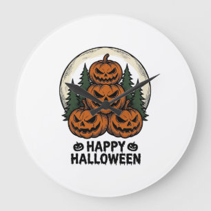 Grande Horloge Ronde Citrouille Vintage Halloween Jack O Lanterne Fores