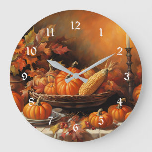 Grande Horloge Ronde Citrouilles colorées d'automne