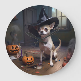 Grande Horloge Ronde Citrouilles de Chihuahua Halloween Épouvantable