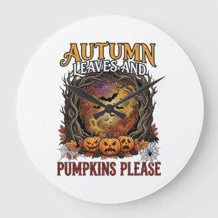 Grande Horloge Ronde Citrouilles de feuilles d'automne S'il vous plaît