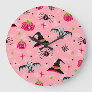 Grande Horloge Ronde Citrouilles d'Halloween, chauves-souris : arrière