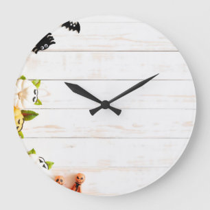 Grande Horloge Ronde Citrouilles d'Halloween, chauves-souris, vue sur l