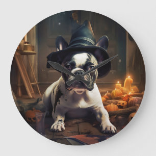 Grande Horloge Ronde Citrouilles d'Halloween effrayantes de Bouledogue 