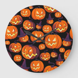 Grande Horloge Ronde Citrouilles d'Halloween : Motif Éffrayant sans cou