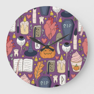 Grande Horloge Ronde Citrouilles d'Halloween, motif sans couture de sor