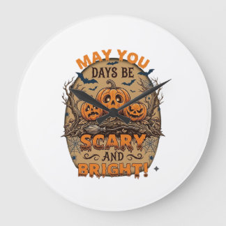 Grande Horloge Ronde Citrouilles effrayantes et lumineuses d'Halloween