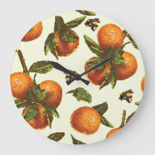 Grande Horloge Ronde Citrus & Bumblebee : Vintage sans fil