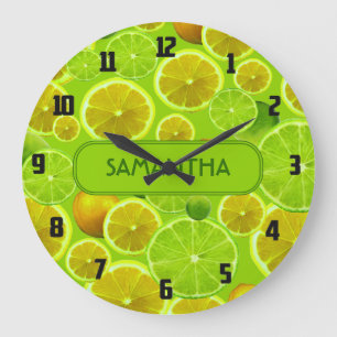 Grande Horloge Ronde Citrus Fruit, Lemon & Lime Pattern