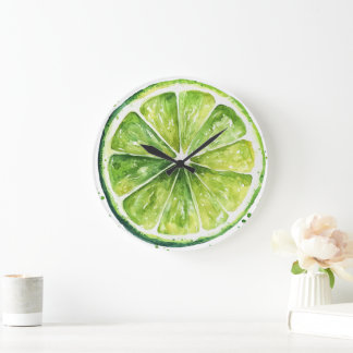 Grande Horloge Ronde Citrus Lemon Green Fruit Slice Round Clock