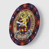 Grande Horloge Ronde Clan Brown Crest sur Tartan (Angle)