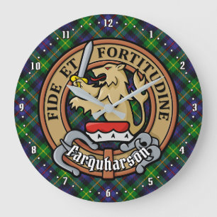 Grande Horloge Ronde Clan Farquharson Crest sur Tartan