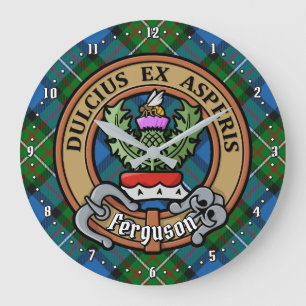 Grande Horloge Ronde Clan Ferguson Crest sur Tartan