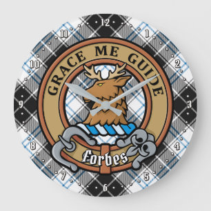 Grande Horloge Ronde Clan Forbes Crest sur la robe Tartan