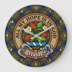 Grande Horloge Ronde Clan Fraser Crest sur la chasse Tartan