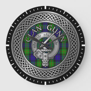 Grande Horloge Ronde Clan Gunn Crest & Tartan Knot Large Clock