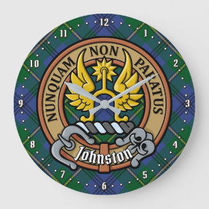 Grande Horloge Ronde Clan Johnston Crest sur Tartan