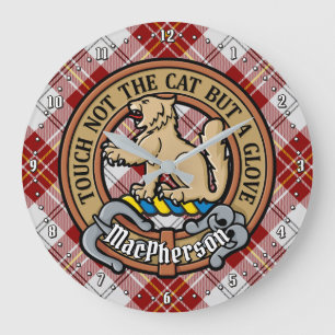 Grande Horloge Ronde Clan MacPherson Crest sur la robe rouge Tartan
