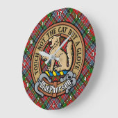 Grande Horloge Ronde Clan MacPherson Crest sur Tartan (Angle)