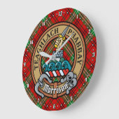 Grande Horloge Ronde Clan Morrison Crest sur Red Tartan (Angle)