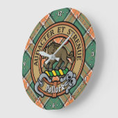 Grande Horloge Ronde Clan Pollock Crest sur Tartan (Angle)
